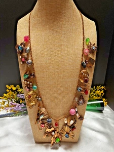 Amazing Artisan Made Antique & Vintage Stone Jewel Charm Chain 30" Necklace - Picture 1 of 13