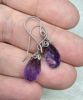 Pendientes colgantes de plata de ley 925 amatista briolette tapa filigrana artesanal... Foto 1 de 4