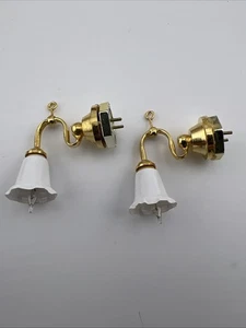 Vintage Miniatur goldfarben weißer Schirm elektrische Wandleuchte Wandleuchte 2er Set 12V - Bild 1 von 2