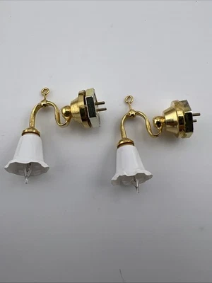 Vintage Miniature Gold Toned White shade electric Wall light Sconce Set Of 2 12V - Image 1 of 2