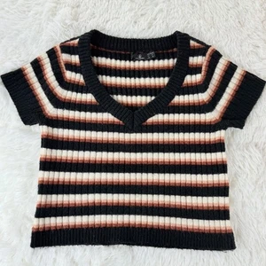 Volcom Small Striped V-Neck Knit Sweater Top Y2K Retro Short Sleeve Casual - Picture 1 of 11