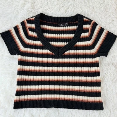 Volcom Small Striped V-Neck Knit Sweater Top Y2K Retro Short Sleeve Casual - Image 1 of 4