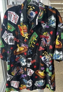 Vintage Y2K Ferugini Casino Gambling Vegas HawaiianButton Down Shirt Mens XXL - Picture 1 of 7