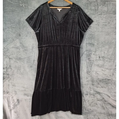 Vestido para mujer 2X Babydoll de terciopelo negro en capas midi gótico grunge caprichoso Foto 1 de 4