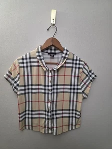Just Polly Burberry Check Crop Button-Up Blouse Women’s Size XL - Picture 1 of 5