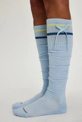 Meias Free People Movement azul altura do joelho listras arcos tamanho único novas com etiquetas - Imagem 1 de 3