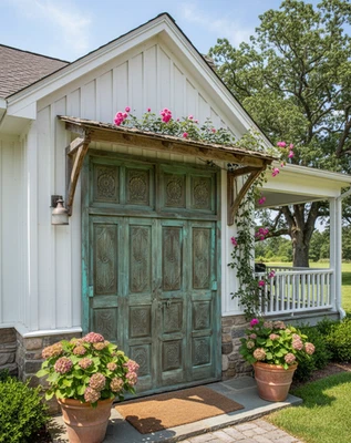 Portas e moldura antigas esculpidas com dobradiças duplas varanda rústica teca porta externa 98 - Imagem 1 de 4
