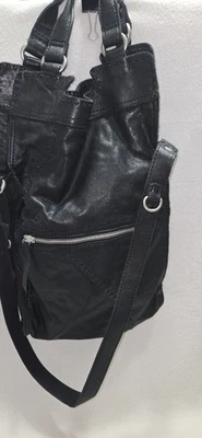 LUCKY BRAND  Abbey Road Messenger Bag Black Italian Leather Adjustable Strap  - Image 1 of 4