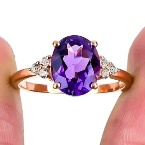 Pink Amethyst Gemstone 925 Solid Silver Statement February Ring Jewelry Size 8 - Picture 1 of 7