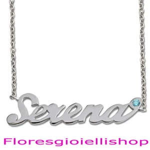 Collana con nome in argento 925 traforata a mano con topazio naturale azzurro - Foto 1 di 1
