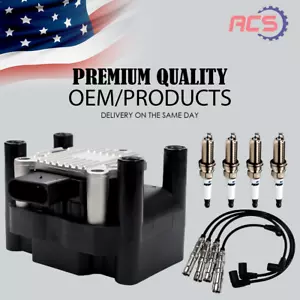 OEM Ignition Coil & 4X Iridium Spark Plug & Wires for VW Beetle Jetta Seat UF277 - Picture 1 of 16