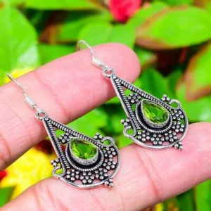 Peridot Gemstone Handmade 925 Sterling Silver Jewelry Earring 1.97" V357 - Picture 1 of 4