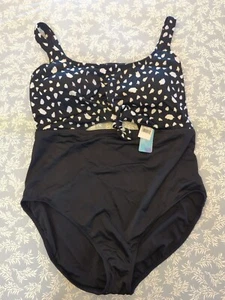 NWT Beach Betty Women’s One Piece Swimsuit Size XL Black White Dots Print - Picture 1 of 2