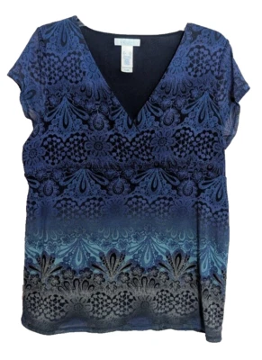 Top y2k LIZWEAR Azul Patrón Malla Manga Cuello en V Talla XL Hada Capricho P1 Foto 1 de 4