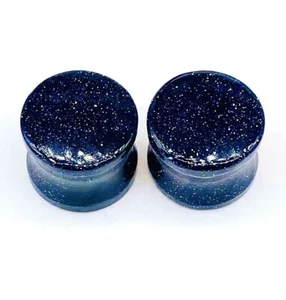 Blue Sunstone Ear Plugs, Double Flare, Beautiful Handmade PAIR Size 3mm to 50 - Picture 1 of 5
