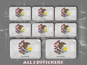 8 x Pegatinas 3D Resina Cúpula Bandera Illinois - EE. UU. Adhesivo Calcomanía Vinilo - Imagen 1 de 1