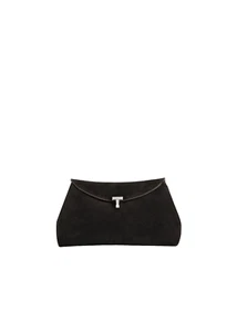 TOTEME T-Lock $990 Espresso Suede Clutch New And Authentic - Picture 1 of 5