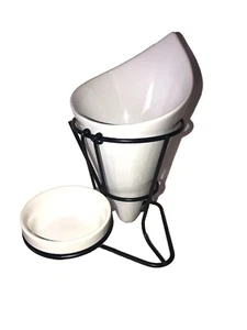 Usato in ottime condizioni Pier 1 Imports French Fry Server Set piatto ceramica condimento tazza, cono divertente - Foto 1 di 9