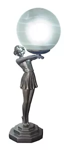 TABLE LAMP ART DECO 48CM LADY FIGURINE GLASS GLOBE SHADE + BULB - Picture 1 of 5