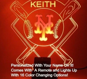 Lampada notturna New York Mets NY Baseball MLB illuminata tifoso sportivo personalizzata GRATIS - Foto 1 di 12