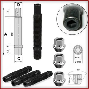 8 Stück Inbus Häftlingsäulen + konische Radmuttern M12x1,25 Länge 90mm - Bild 1 von 1