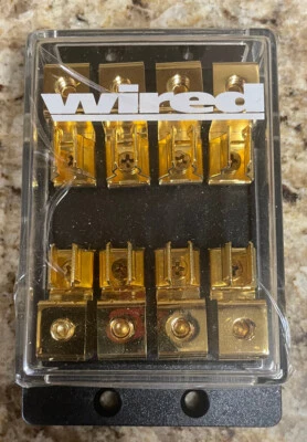 WIRED AGU 8 GAUGE X 4 IN 4 OUT DISTRIBUTION BLOCK GOLD PLATED NEW OLD STOCK - Image 1 of 4