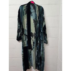 EGO ORIGINALS ART-T0-WEAR SILK Velvet KESA KIMONO Green Black NWT 48" - Picture 1 of 5