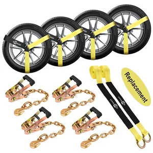 4PC Wheel Tie Down Strap Car Carrying Ratchet Tie Down Trailer Wheel Harness Tow - Picture 1 of 11