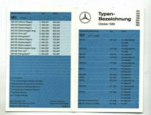 Tarjeta de información Mercedes Benz de octubre de 1989 - Imagen 1 de 1