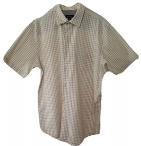 Van Heusen Mens Beige White Checkered 15-15.5 Medium Casual Short Sleeve Shirt - Picture 1 of 6