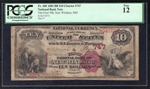 1882 $10 BB FIRST NB OF NEW WINDSOR, MD NATIONAL CURRENCY CH. #747 PCGS FINE-12 - Picture 1 of 2