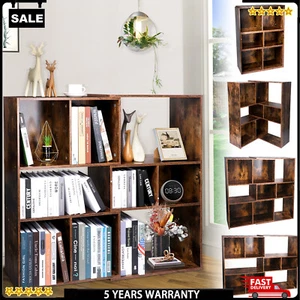 3 Shelf 9 Cube Bookcase Wooden Bookshelf Wood Book Office Storage Cabinet Office - Picture 1 of 19
