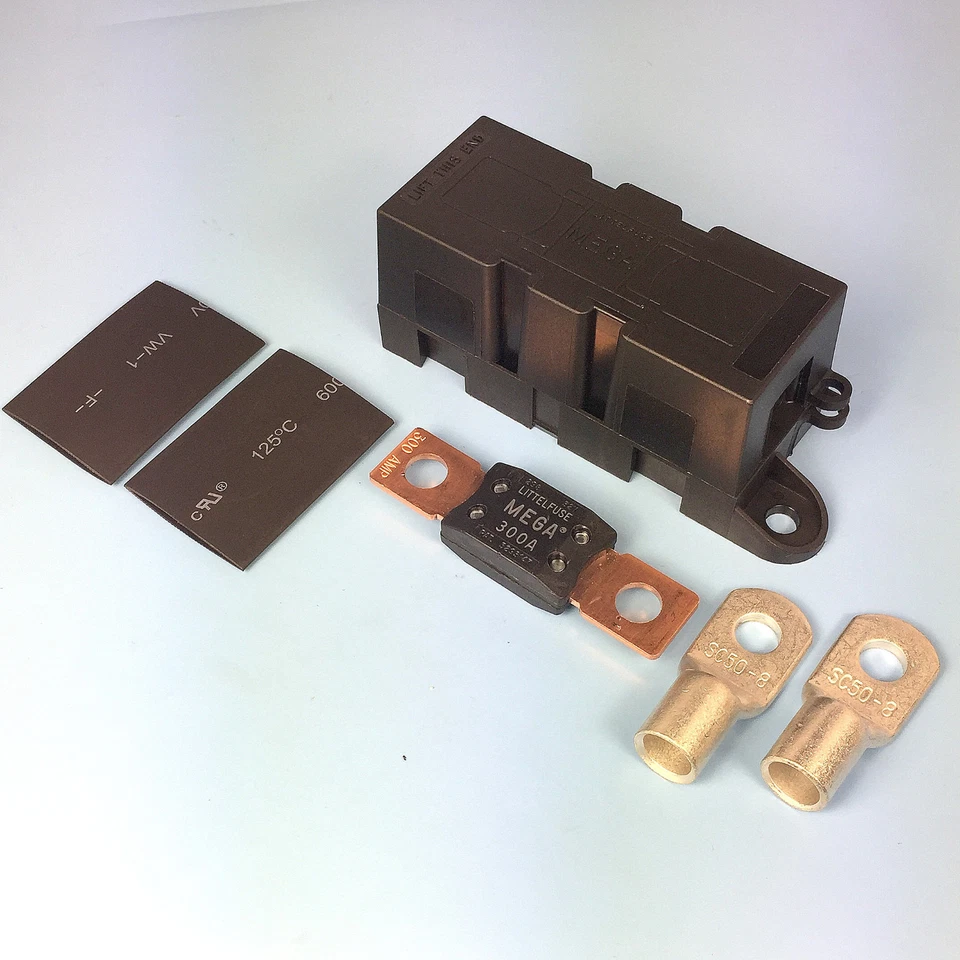 Quality Heavy Duty Mega Fuse Holder With 300 AMP Mega Fuse Terminals Heat Shrink - Image 1 of 1