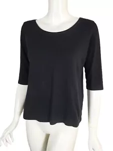 EILEEN FISHER Black Organic Cotton Scoop Neck 3/4 Sleeve T-Shirt sz S - Picture 1 of 4