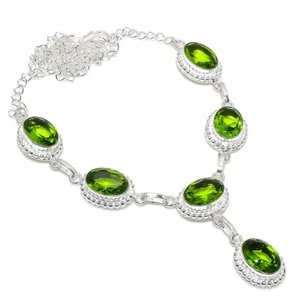 Green Peridot Gemstone Handmade 925 Sterling Silver Jewelry Necklaces Sz 18" - Picture 1 of 1