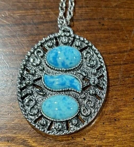 Vintage Sarah Coventry Anhänger Halskette blau 24" mit Kette Southwestern Boho - Bild 1 von 7