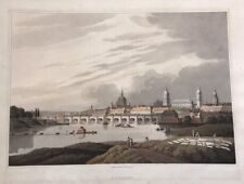 Dresden Germany 1815 Antique Aquatint Etching Hand Colored