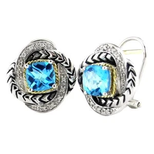 Andrea Candela 18k Sterling Diamond Blue Topaz Love Knot Earring ACE279/06-BT - Picture 1 of 1