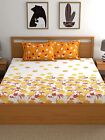 Cotton Double Bedsheet With 2 Pillow Covers 144 Tc Floral Orange
