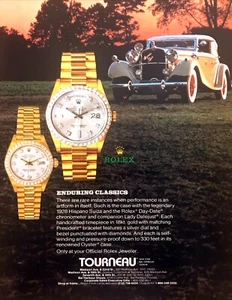 Hispano Suiza 1928 y Rolex Day-Date Chronometer 1991 foto anuncio impreso vintage - Imagen 1 de 1