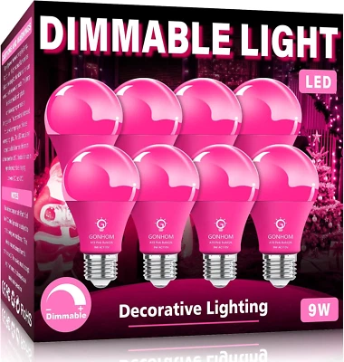 8 Pack A19 LED Pink Light Bulb,9 Watt Pink Lights Equivalent 100 Watt Colored Li - Image 1 of 4