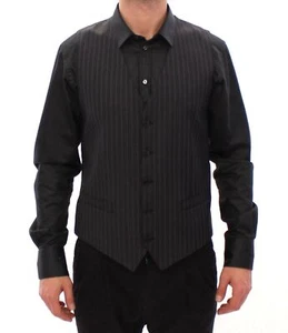 Dolce&Gabbana Men Gray Waistcoat Wool Striped Full Button Formal Vest Sz IT 48 M - Picture 1 of 6