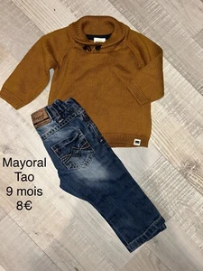 Mayoral Tao 9 mois bébé garçon : Pull Marron Et Jean TBE - Foto 1 di 1