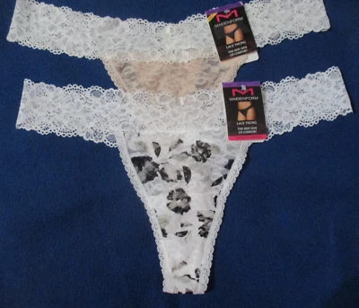 MAIDENFORM 2 对 THONG 2XL 性感侧面舒适 DMESLT 白色 BLK IVORY TAN PANTIES — 第 1/4 张图片