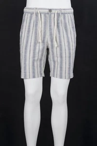 MARKUP BERMUDA CHINO MISTO LINO CON COULISSE IN VITA FANTASIA A RIGHE CORDA BLU - Foto 1 di 6