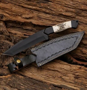 12" HANDMADE STEEL COATED HUNTING CAMPING SURVIVAL TANTO KNIFE STAG HANDLE - Picture 1 of 1