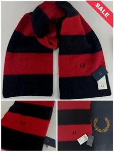 BUFANDA A RAYAS DE LANA FRED PERRY NEGRA/ROJA DE CARRERAS PRECIO DE VENTA SUGERIDO POR EL FABRICANTE 75 £ - Imagen 1 de 11