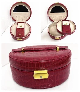 Women Vintage Red Faux Leather round Alligator Jewellery organiser Travel Case - Picture 1 of 6