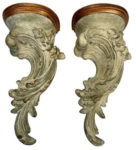 Pair French Shabby Chic Louis XV Rococo Cream Wall Bracket Display Shelf Corbel - Picture 1 of 14