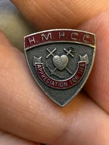 Vintage H.M.H.C.C. Appreciation For Life Enamel Silver Religious Shield Pin 6526 - Picture 1 of 4